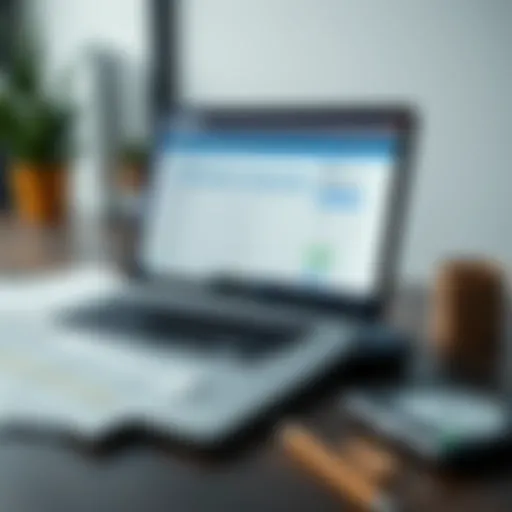 A close-up of a laptop displaying Koinly's tax report page with a calculator and paperwork on the side