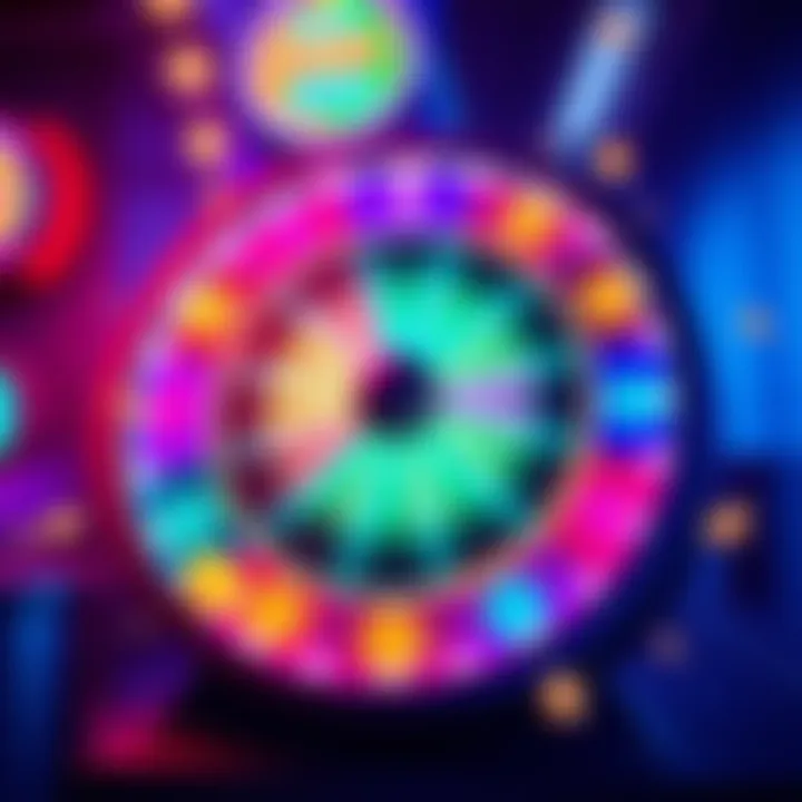 A colorful graphic showcasing the Kraken free wheel spin feature with spinning wheels and tokens