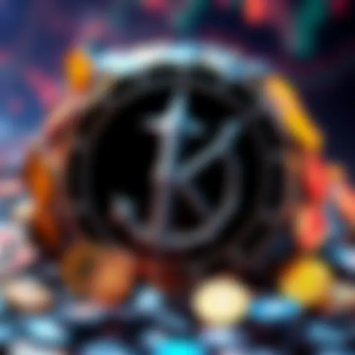 Kraken logo surrounded by various cryptocurrency symbols representing its influence in the market