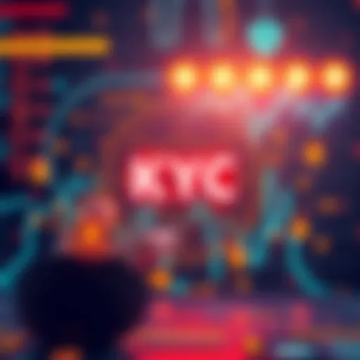 Visual representation of KYC integration in crypto smart contracts with symbols of security and compliance