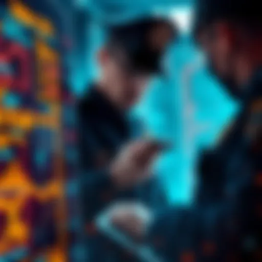 An officer studying a digital display of cryptocurrency values and blockchain data