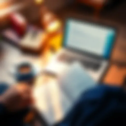 A person reading a book with a laptop open, surrounded by notes and a cup of coffee, symbolizing the process of learning new subjects.
