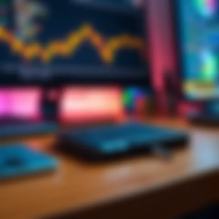 A Ledger hardware wallet resting on a wooden desk, showcasing its sleek design and digital security features, with a computer screen in the background displaying cryptocurrency data.