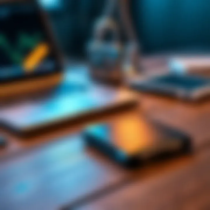 A Ledger hardware wallet, specifically the Nano X, placed on a wooden table with a laptop and a security lock in the background, symbolizing trust and digital security in cryptocurrency.