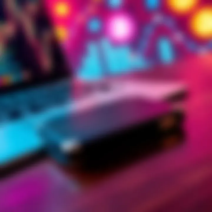 A close-up of a Ledger Nano S hardware wallet lying on a table with a laptop and cryptocurrency symbols in the background.