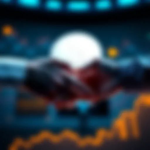 Litecoin logo shaking hands with Bitcoin logo, symbolizing their collaboration in 2025