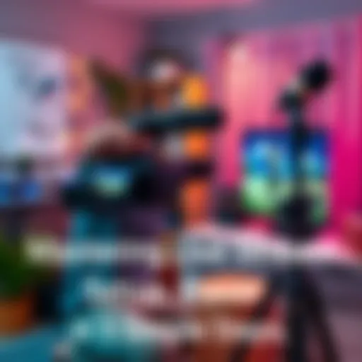 A person adjusting their camera and microphone for a live stream in a cozy home office