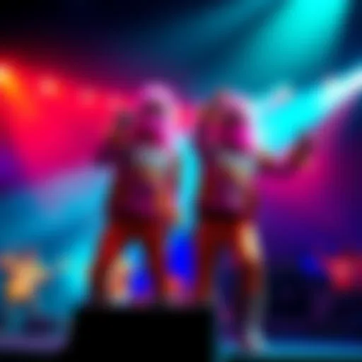 LMFAO duo performing energetically in colorful outfits during a concert