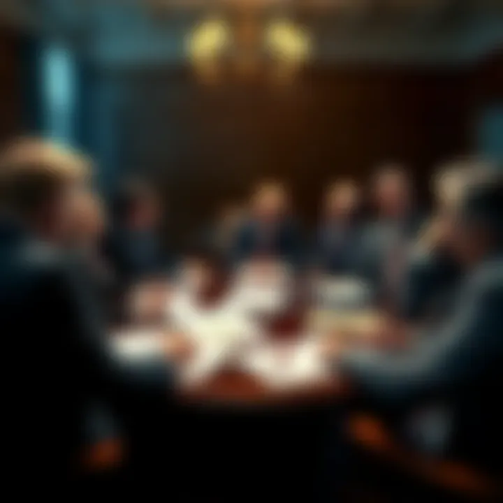 Lobbying Efforts for CZ's Pardon A group of people in a meeting discussing lobbying strategies and financial implications for a pardon, with documents and charts on the table