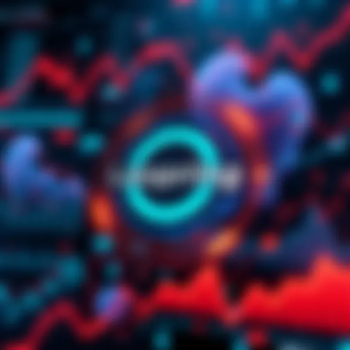 A digital representation of the Loopring logo amidst a backdrop of fluctuating charts and graphs, symbolizing the uncertainty and potential of the project.