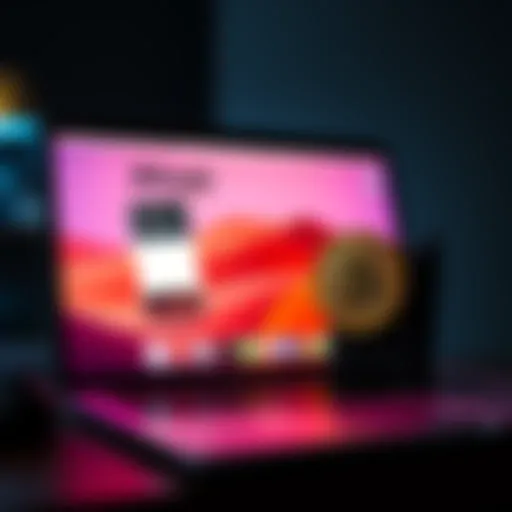 A laptop displaying Bitcoin wallet software interface on MacOS, representing convenience without blockchain downloads.