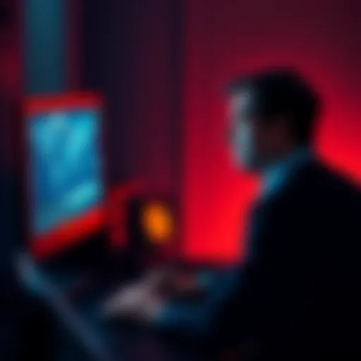 A man sits at a desk staring at a computer screen, reflecting on his lost bitcoins with a somber expression, memories flooding his mind.