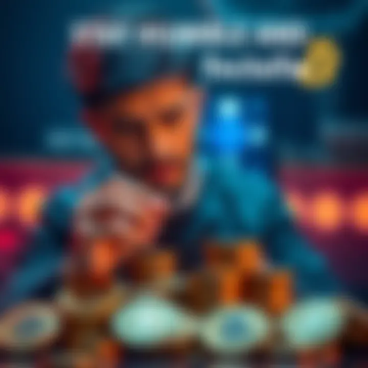 Man stacking Bitcoin coins A person stacking Bitcoin coins while maintaining a humble expression, symbolizing financial growth and grounded values