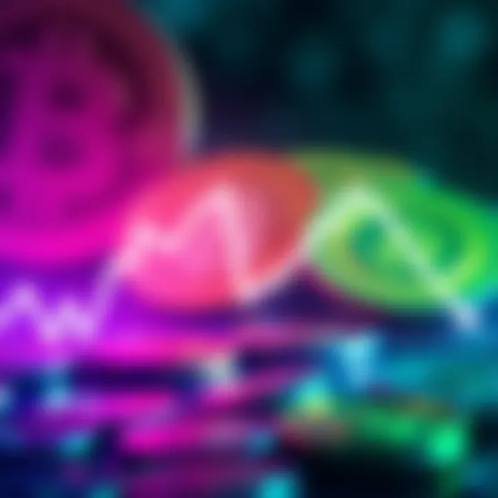 A graph showing a downward trend in coin value with a faded image of coins in the background