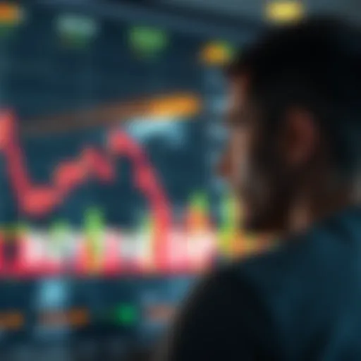 A person looking at a stock chart with a downward trend, contemplating a buying decision during a market dip.