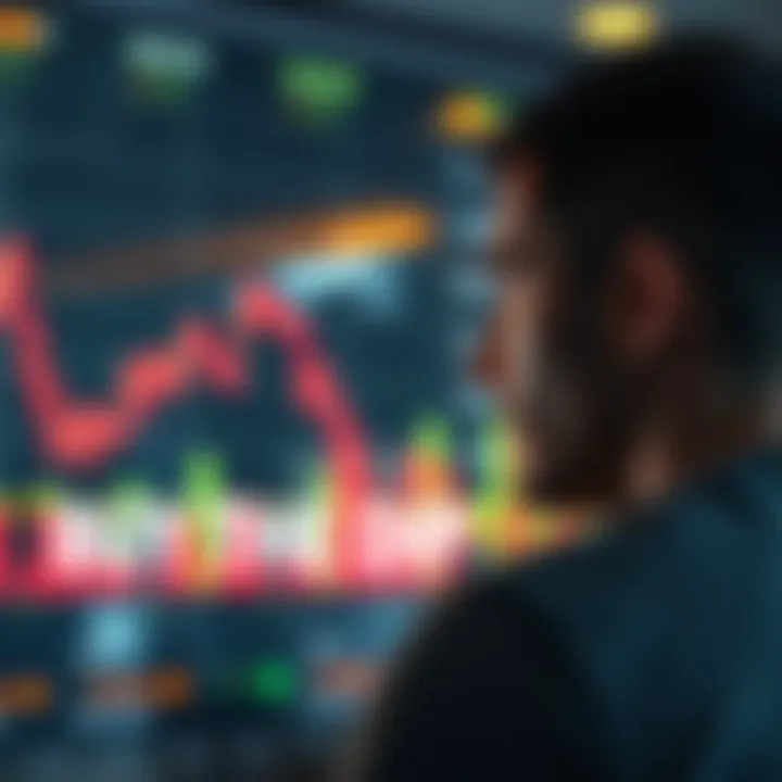 Market Dip Investment A person looking at a stock chart with a downward trend, contemplating a buying decision during a market dip.