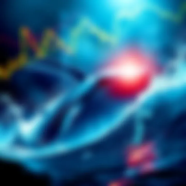 Market Manipulation by Whales A large whale symbolically representing powerful investors manipulating stock market graphs and figures, causing waves in the trading environment.