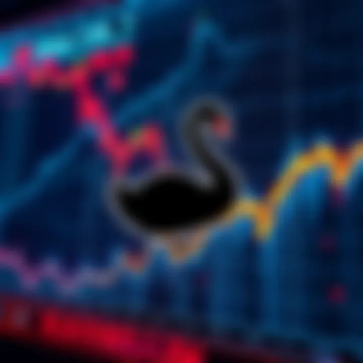 Market Downturn Indicator A graphic showing a downward trend in stock prices with a black swan symbol, signaling market instability ahead.