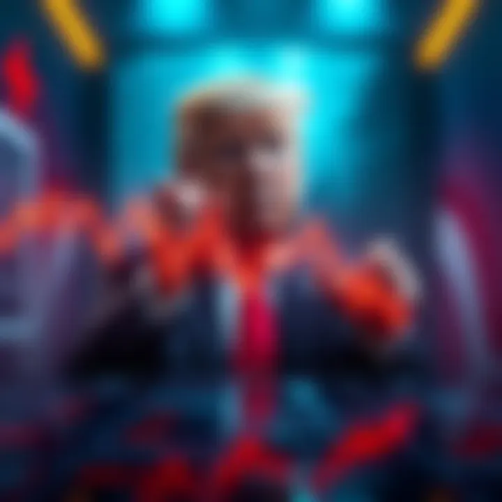 A graphic showing a downward trend in cryptocurrency value with an image of Trump in the background