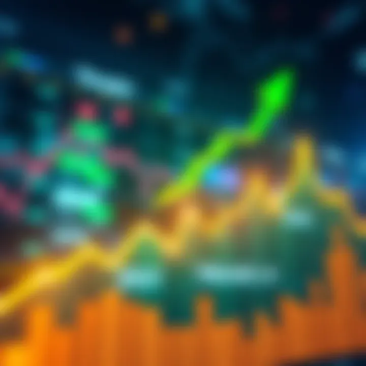 Market trends rising A graph showing upward movement in market trends with green arrows symbolizing growth and positive investor sentiment.