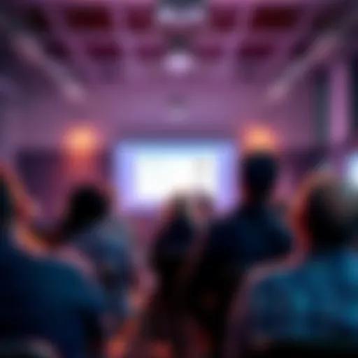 A workshop setting where Solana's Head of Product Marketing speaks to attendees about marketing fundamentals, with a presentation display and engaged audience.