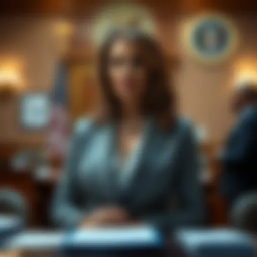 Melania stands confidently in a courtroom, surrounded by legal documents and a lawyer, showcasing the shift from lunar projects to legal drama.