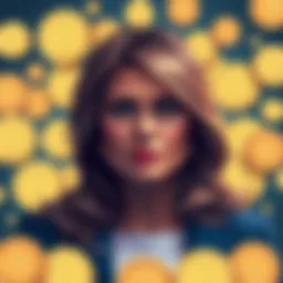 Illustration of Melania Trump surrounded by meme coin symbols representing a fraud lawsuit