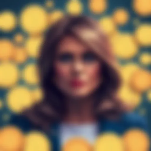 Illustration of Melania Trump surrounded by meme coin symbols representing a fraud lawsuit