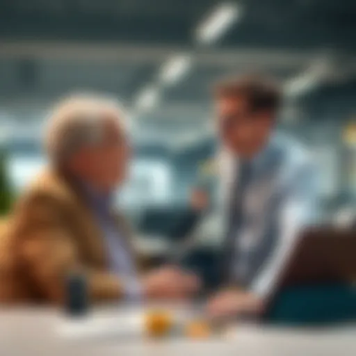 A senior professional discusses skills and knowledge with a younger apprentice in an office setting