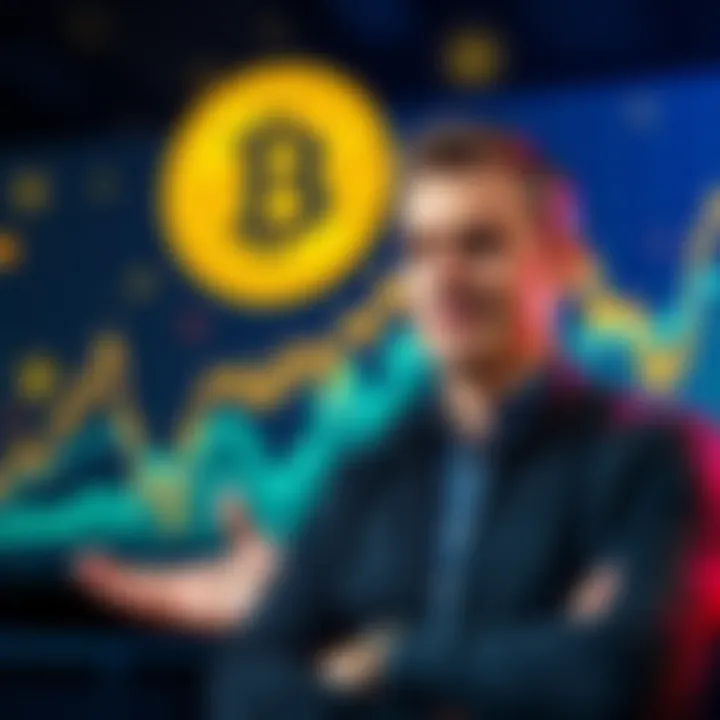 Michael Saylor confidently predicts a future Bitcoin value of 13 million, standing in front of a chart showing rising trends