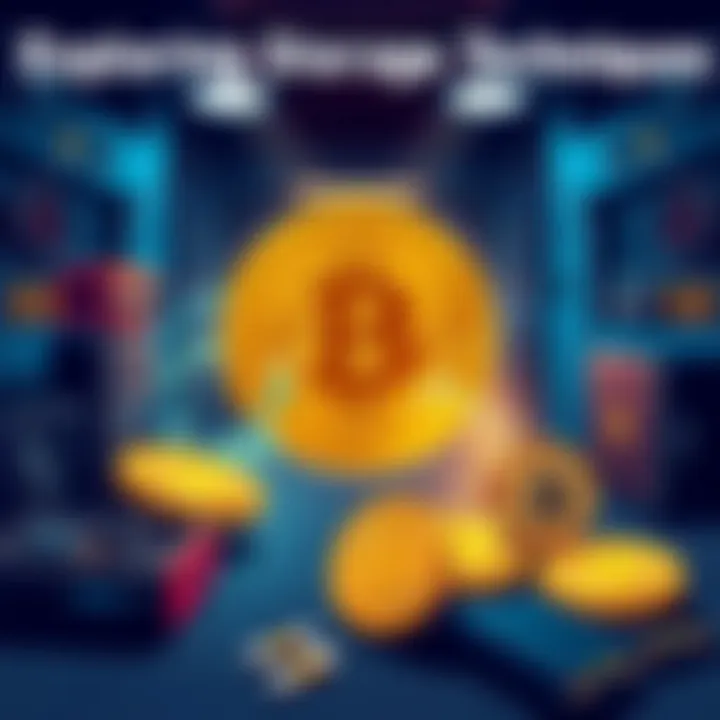 Illustration of Bitcoin storage methods including cold storage devices