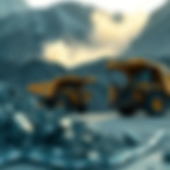 A mining site showing heavy machinery extracting minerals from the ground