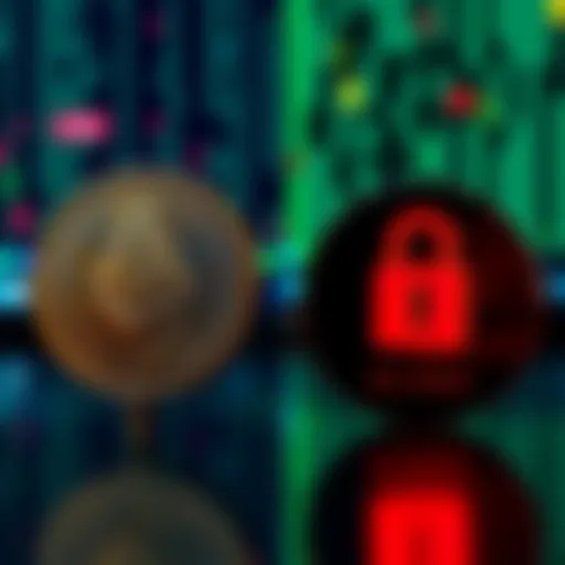 A visual comparison of Monero and Zcash, highlighting their privacy features and scalability. Monero is represented by a shield symbol while Zcash displays a lock symbol, both against a digital background.