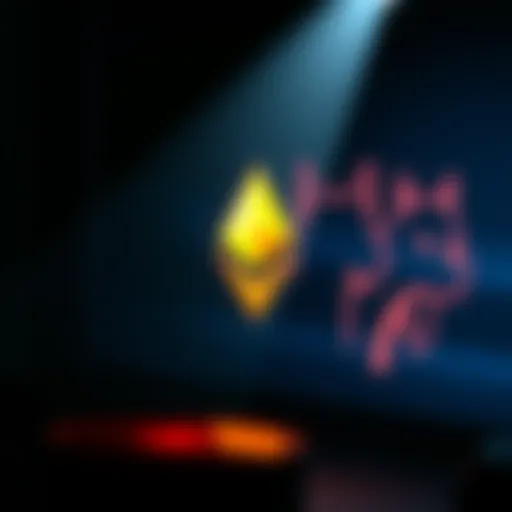Monero logo under a spotlight with Dogecoin logo appearing in the background