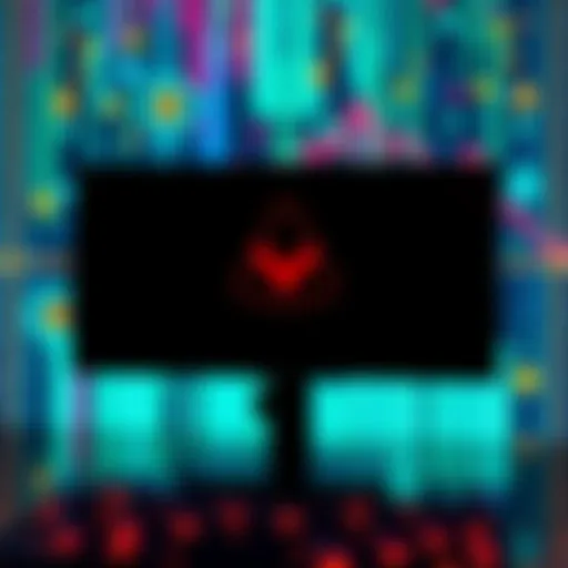 A digital screen displaying the Monero logo with vibrant colors and crypto symbols in the background