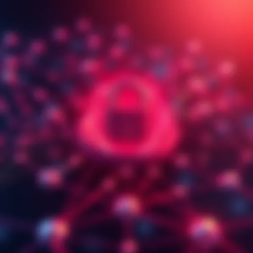 Illustration showing a network of interconnected nodes with a secure lock, representing Monero's masternodes enhancing security.