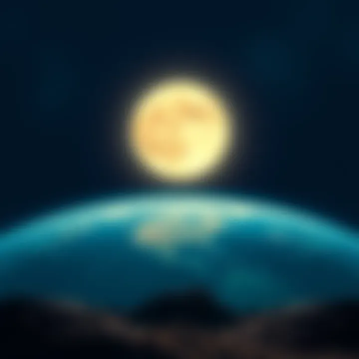 A bright full moon shining over a peaceful Earth landscape, symbolizing its influence on culture and science.