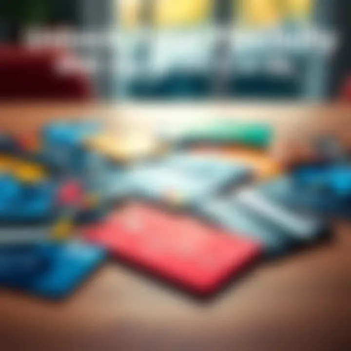 A variety of credit cards displayed on a table, showcasing financial flexibility and options for spending.