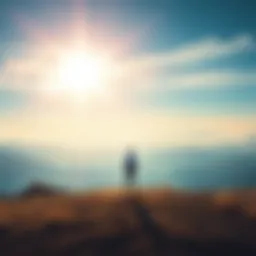 A person standing at a crossroads, looking toward bright horizons filled with possibilities and paths leading to success.