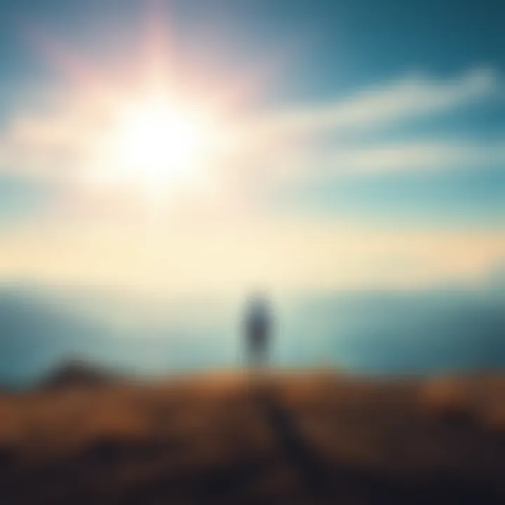 New Opportunities Ahead A person standing at a crossroads, looking toward bright horizons filled with possibilities and paths leading to success.