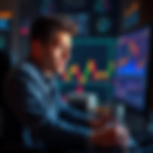 A frustrated newcomer sitting in front of a computer with trading charts, showing signs of stress and uncertainty.