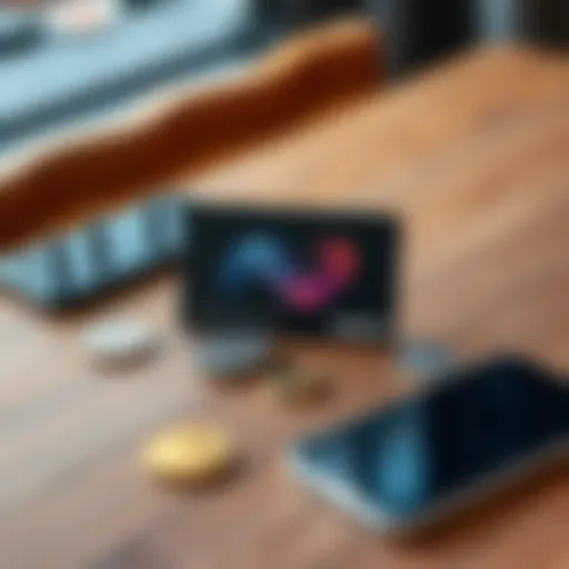 A Nexo crypto card placed on a wooden table surrounded by stablecoins and a smartphone, illustrating its practical use for spending.
