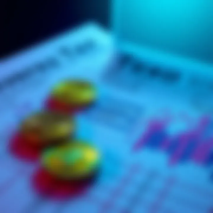 Graphic showing tax forms and Nexo tokens with fluctuating charts indicating interest earned over the year