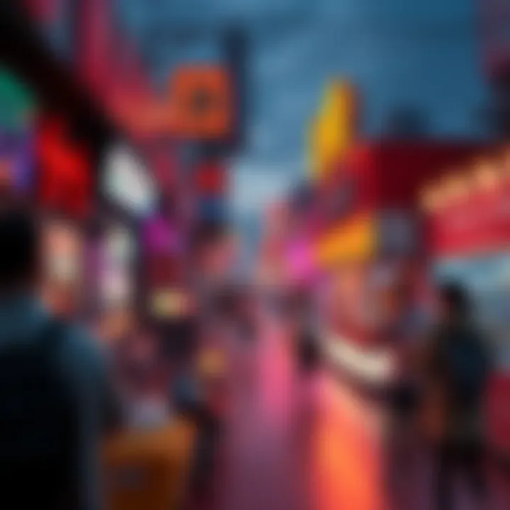 A vibrant digital marketplace showcasing game assets, digital IDs, and enthusiastic investors looking for high returns.