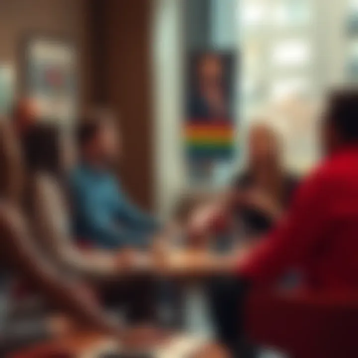 Group of people discussing beliefs and identities related to the #NotACult movement in a casual setting