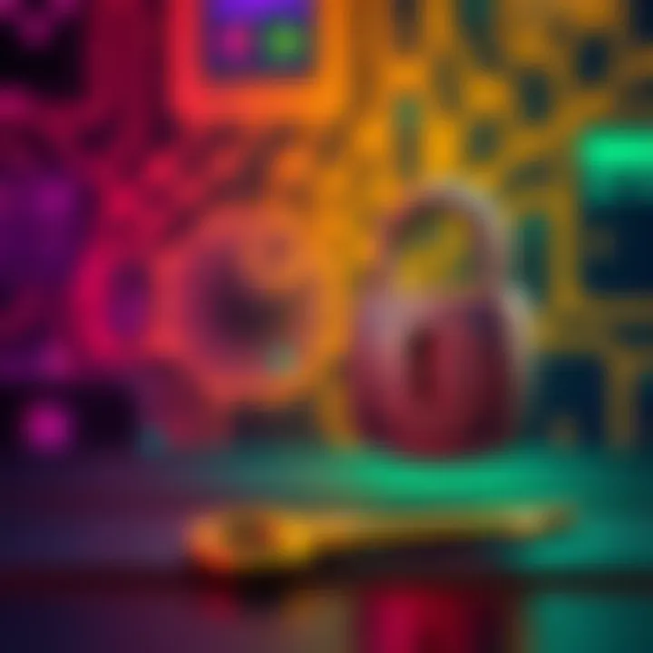 An illustration of an old private key next to a padlock, symbolizing security for digital assets.