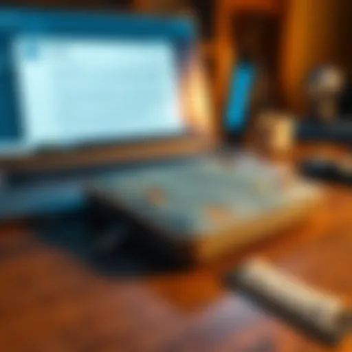 A worn Trezor wallet on a wooden desk with a laptop in the background, showing a troubleshooting screen for connectivity issues