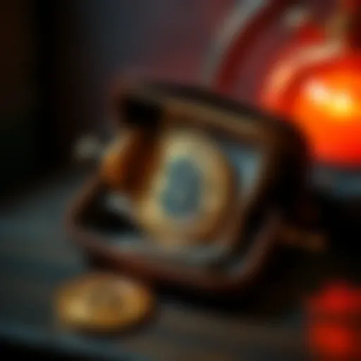 An old wallet open with Bitcoin symbols and cash inside, representing a hidden wallet discovery.