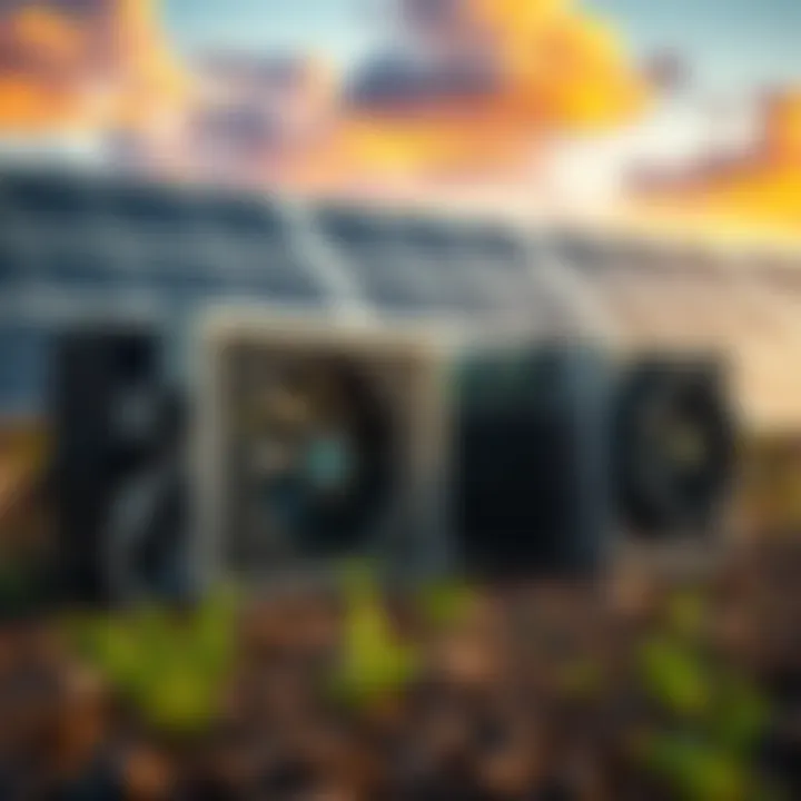 Comparison of S21+ and S19e ASIC mining models with solar panels in the background