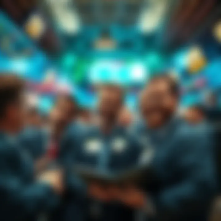 Optimistic Traders Group of traders sharing positive sentiments in a bustling stock market environment